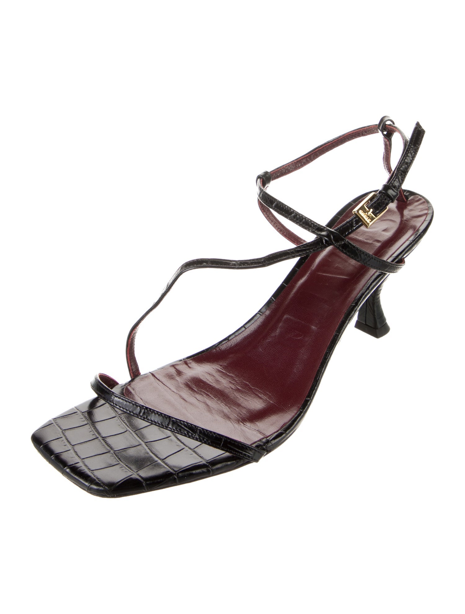 Staud Leather Chain-Link Accents Slingback Sandals