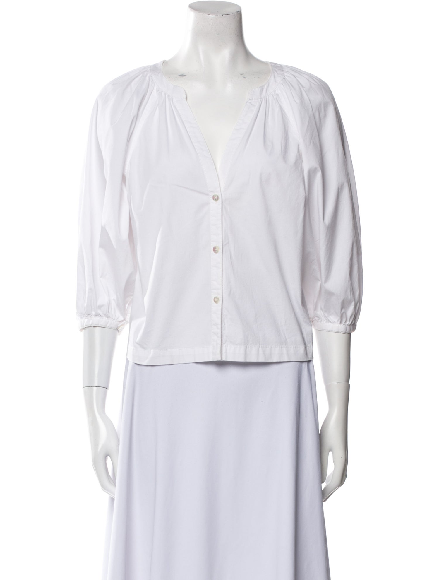 Staud Plunge Neckline Three-Quarter Sleeve Blouse