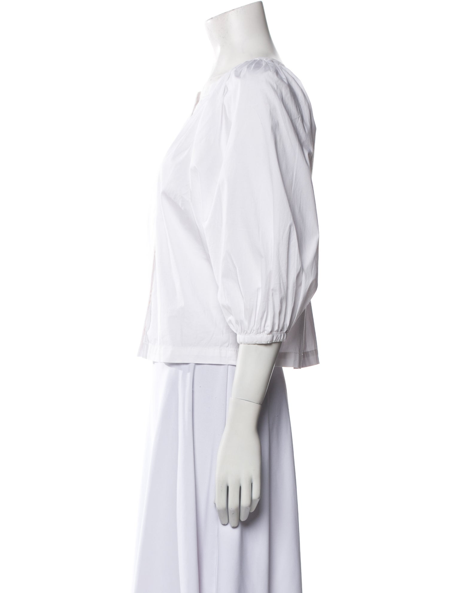 Staud Plunge Neckline Three-Quarter Sleeve Blouse