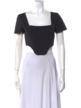 Staud Square Neckline Short Sleeve Crop Top