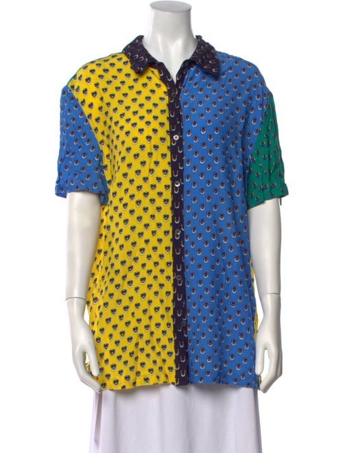 Staud Polka Dot Print Short Sleeve Button-Up Top
