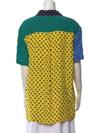 Staud Polka Dot Print Short Sleeve Button-Up Top