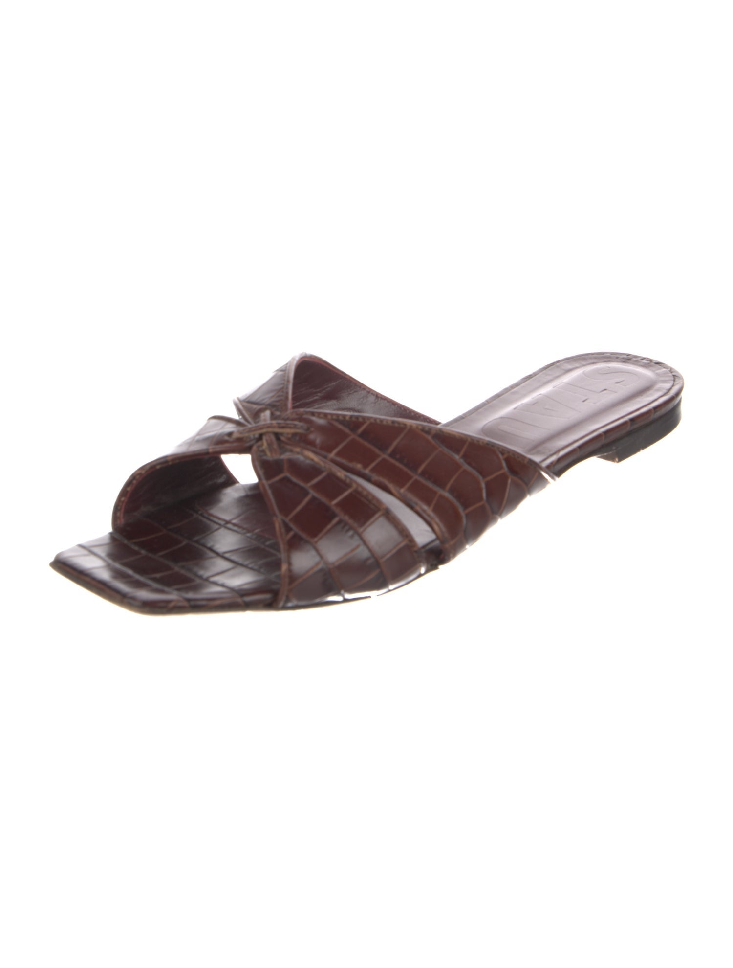 Staud Embossed Leather Slides