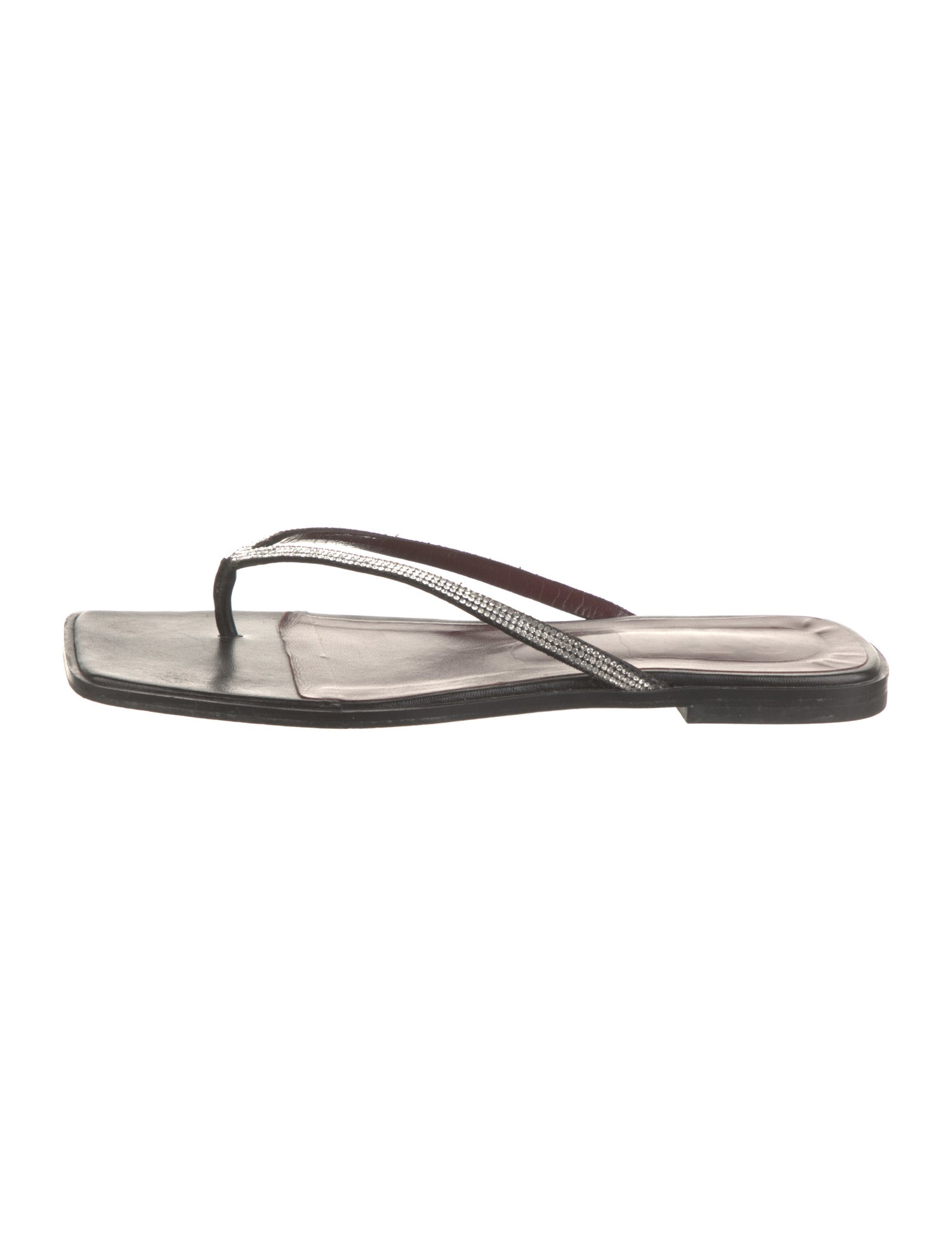 Staud Leather Crystal Embellishments Flip Flops
