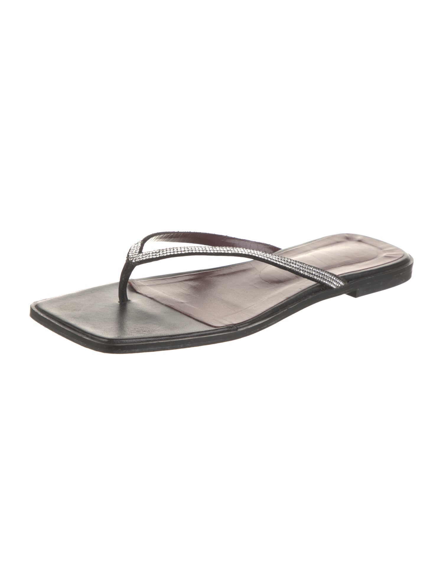 Staud Leather Crystal Embellishments Flip Flops