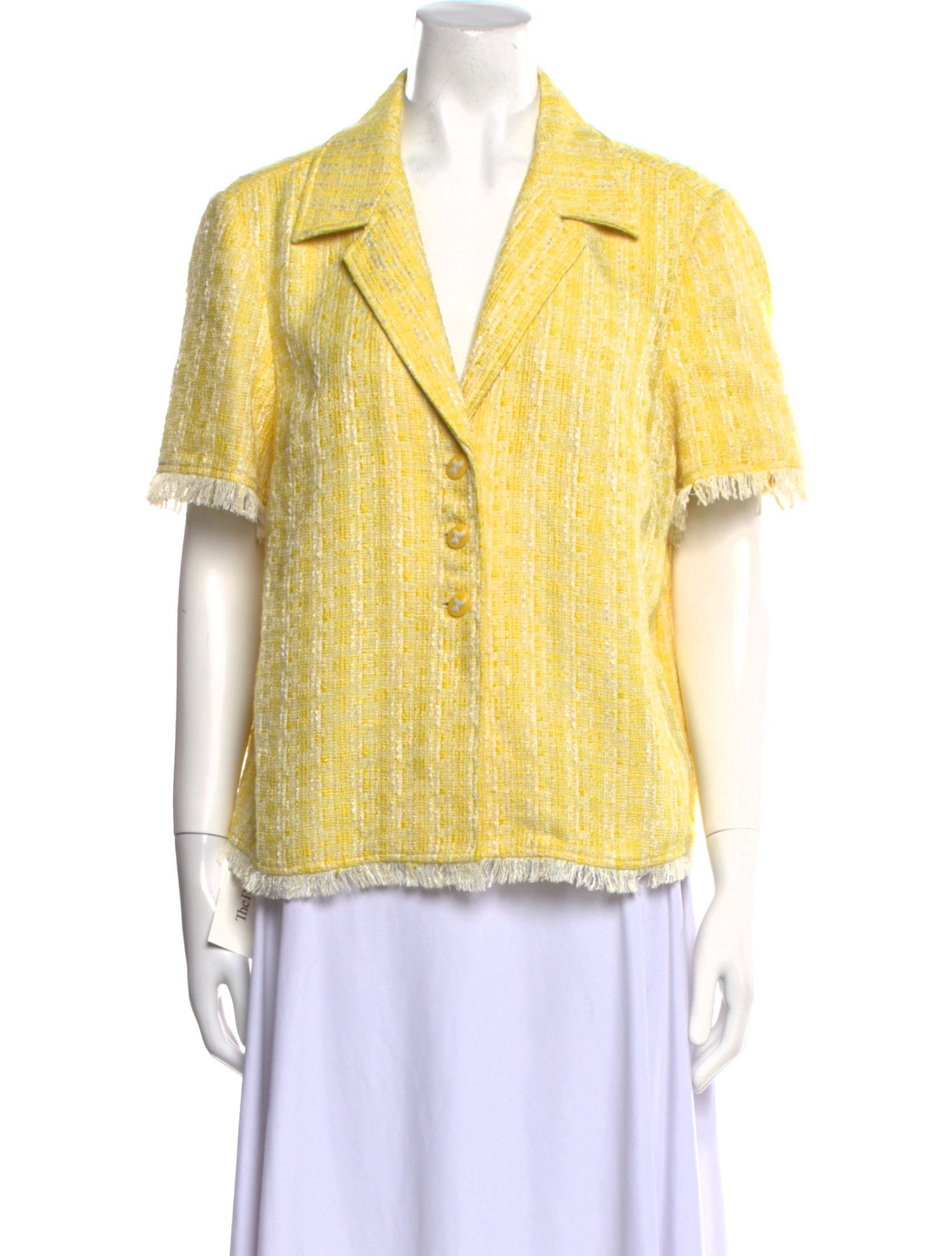Staud Tweed Pattern Short Sleeve Button-Up Top