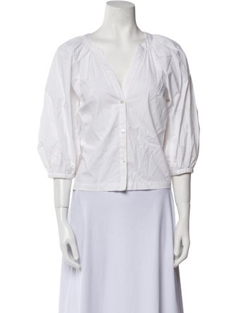 Staud V-Neck Three-Quarter Sleeve Crop Top