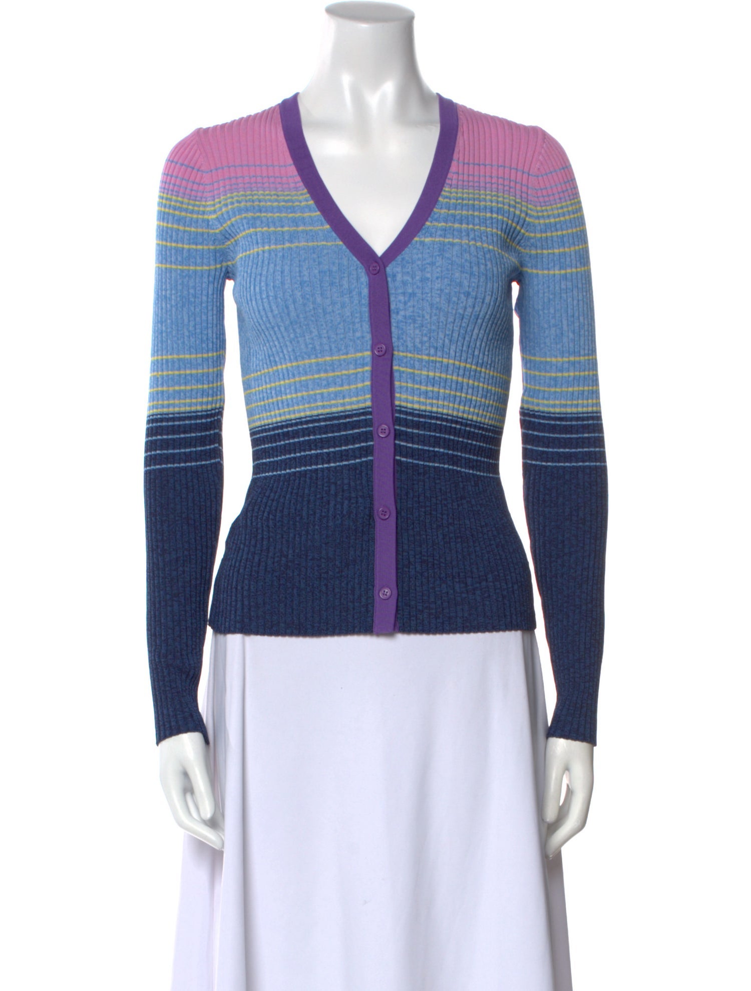 Staud Striped V-Neck Sweater