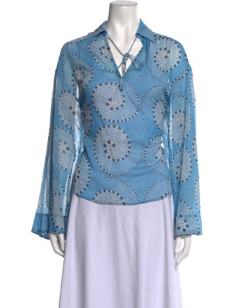 Staud Printed Long Sleeve Button-Up Top