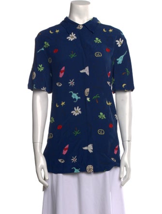 Staud Printed Short Sleeve Button-Up Top