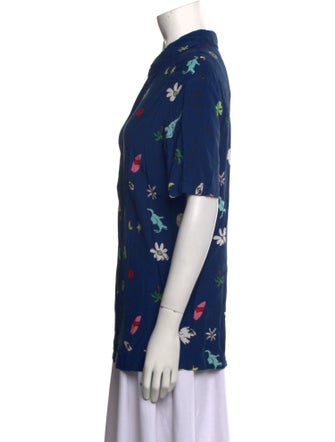 Staud Printed Short Sleeve Button-Up Top