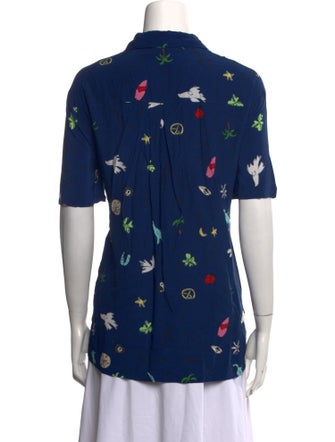 Staud Printed Short Sleeve Button-Up Top