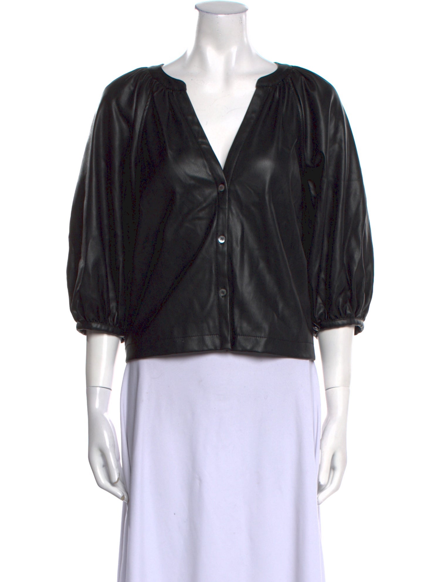 Staud V-Neck Three-Quarter Sleeve Crop Top