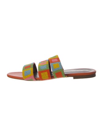 Staud Leather Beaded Accents Slides