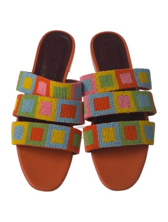 Staud Leather Beaded Accents Slides
