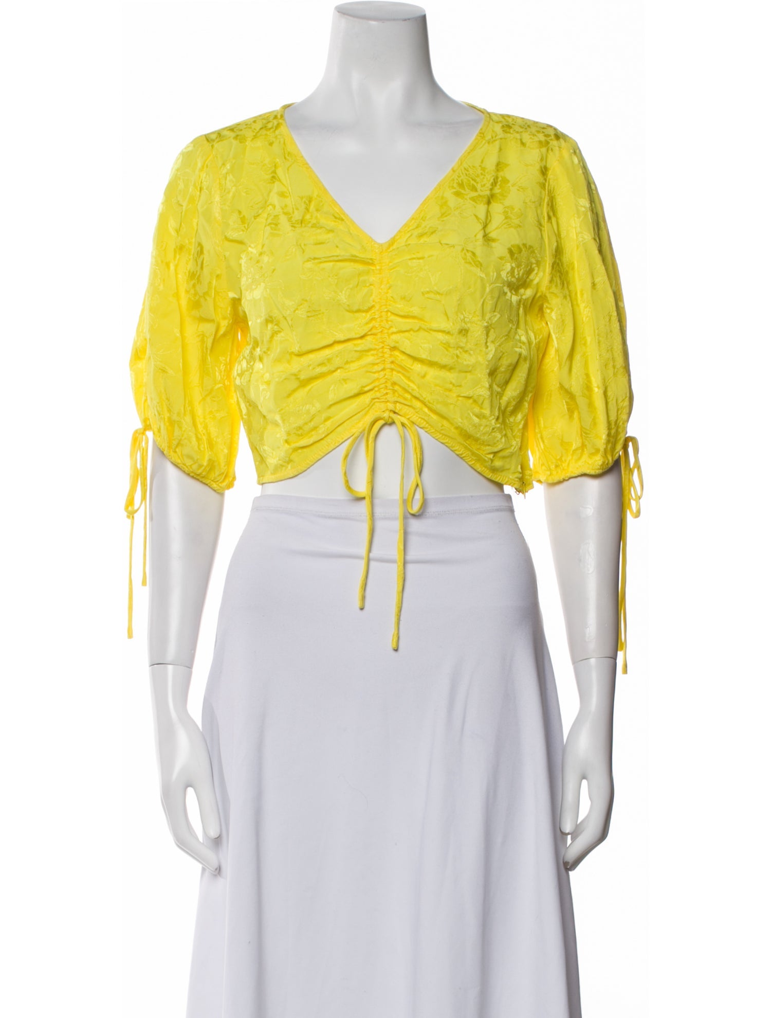 Staud V-Neck Three-Quarter Sleeve Crop Top