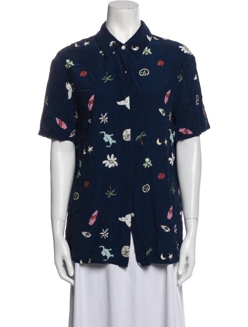 Staud Printed Short Sleeve Button-Up Top