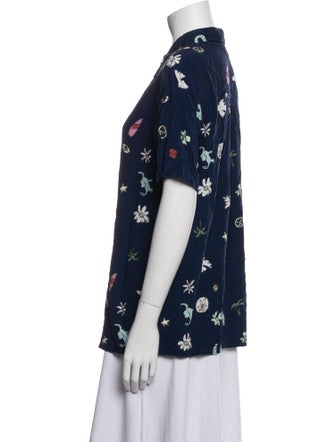 Staud Printed Short Sleeve Button-Up Top