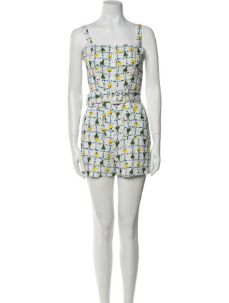 Staud Linen Floral Print Romper