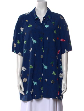 Staud Printed Short Sleeve Button-Up Top