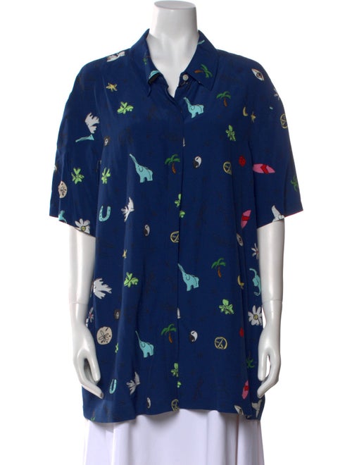 Staud Printed Short Sleeve Button-Up Top