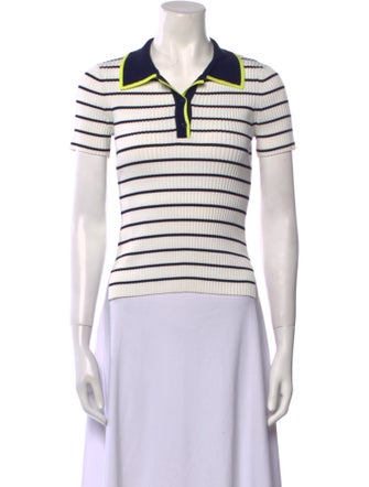 Staud Striped Short Sleeve Polo