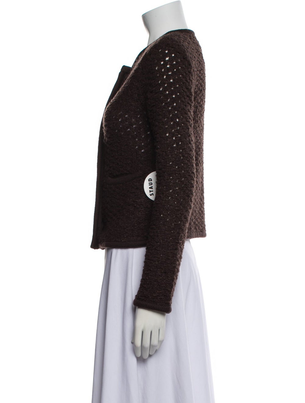 Staud Evening Jacket Brown Tweed Pattern Collarle… - image 2