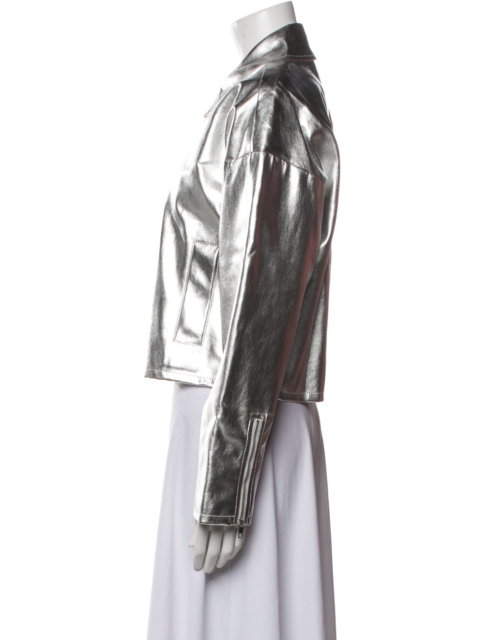 Staud Jacket Metallic & Silver Pointed Collar Sli… - image 2