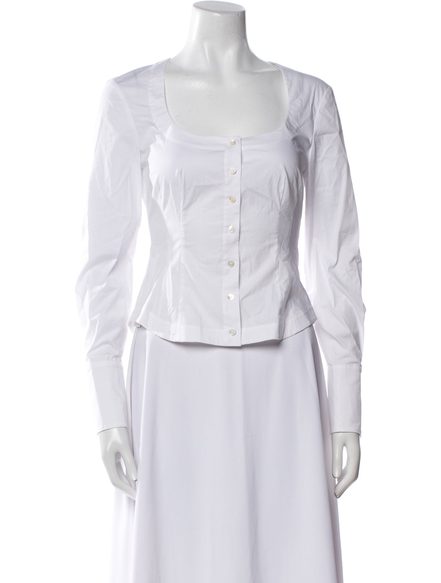 Staud Square Neckline Long Sleeve Button-Up Top