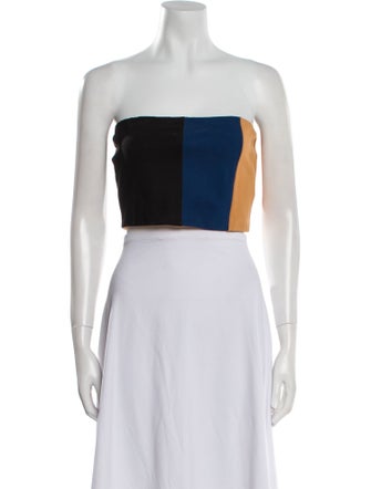 Staud Colorblock Pattern Strapless Crop Top