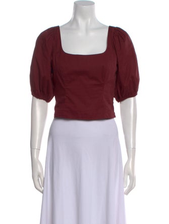 Staud Square Neckline Short Sleeve Crop Top