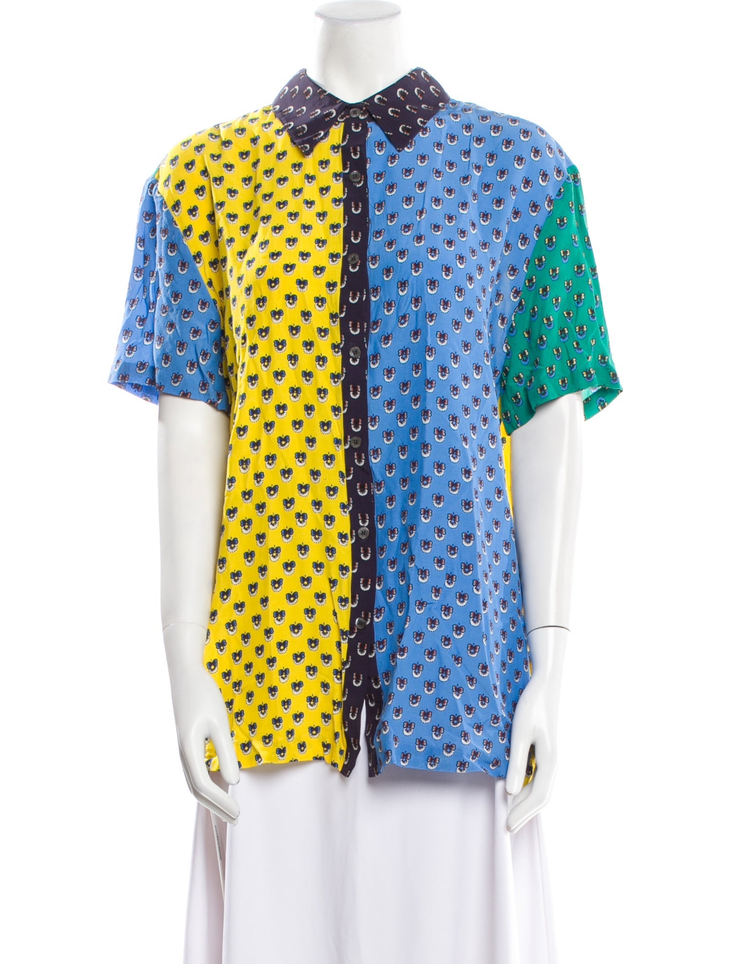 Staud Printed Short Sleeve Button-Up Top