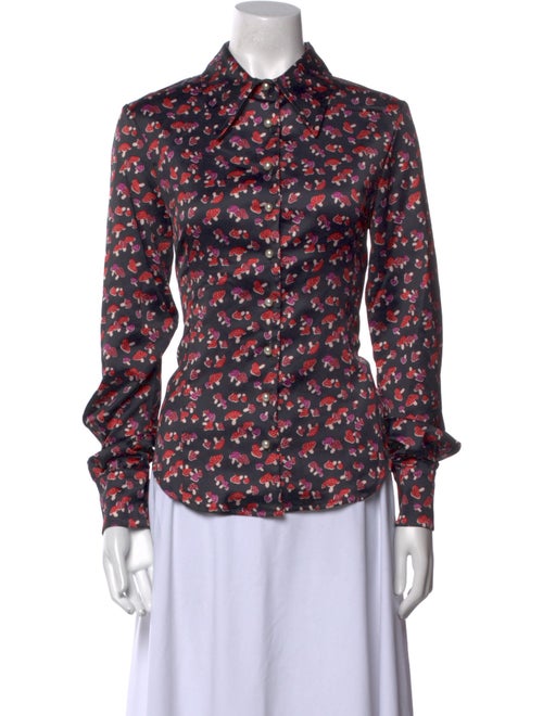 Staud Floral Print Long Sleeve Button-Up Top