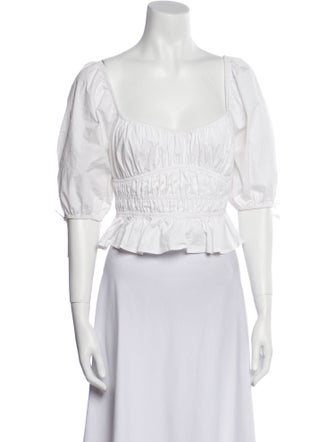 Staud Square Neckline Three-Quarter Sleeve Crop Top