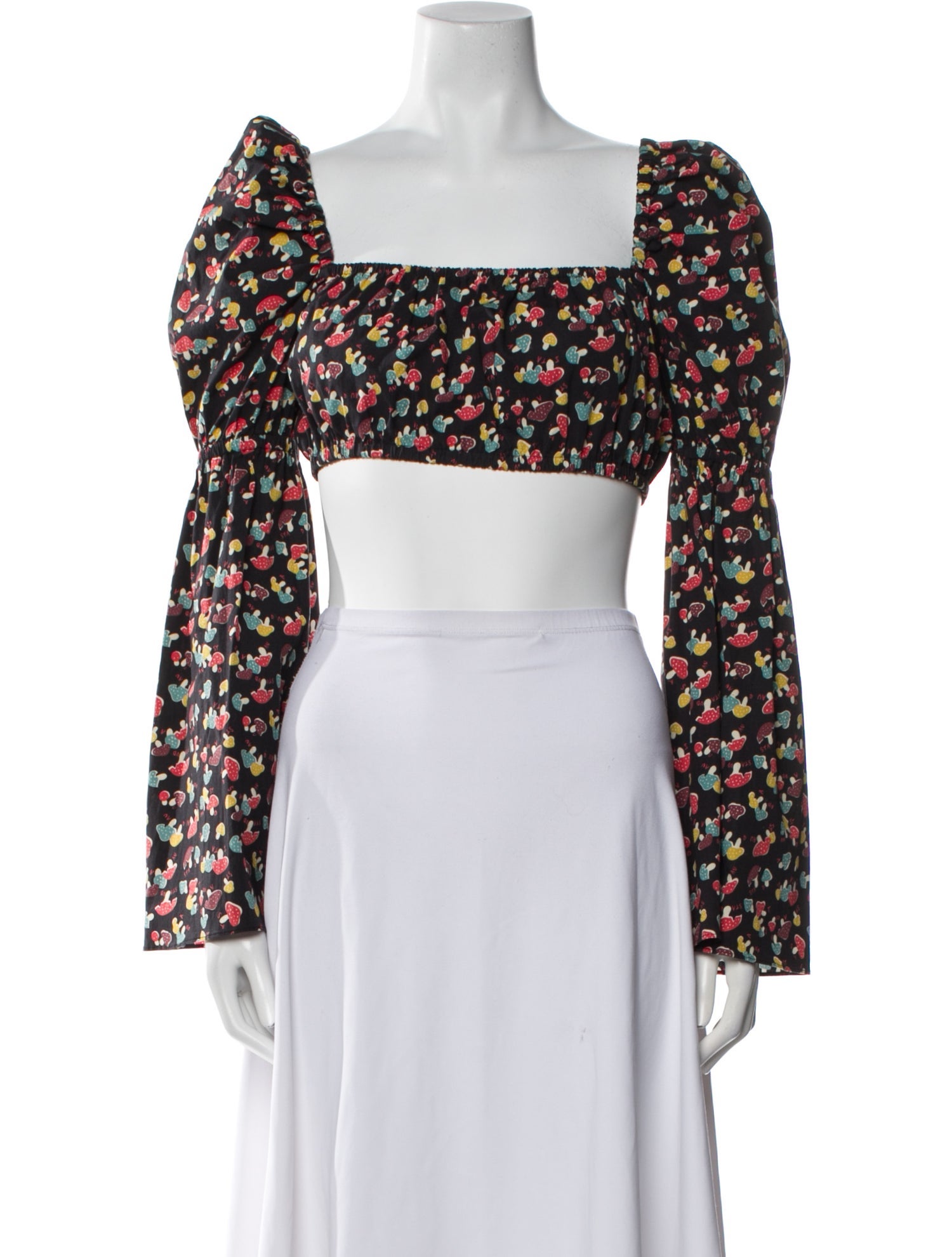 Staud Floral Print Square Neckline Crop Top