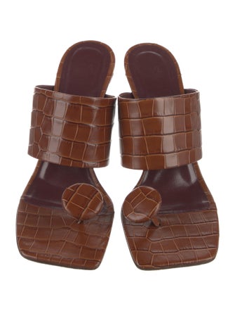 Staud Embossed Leather Slides