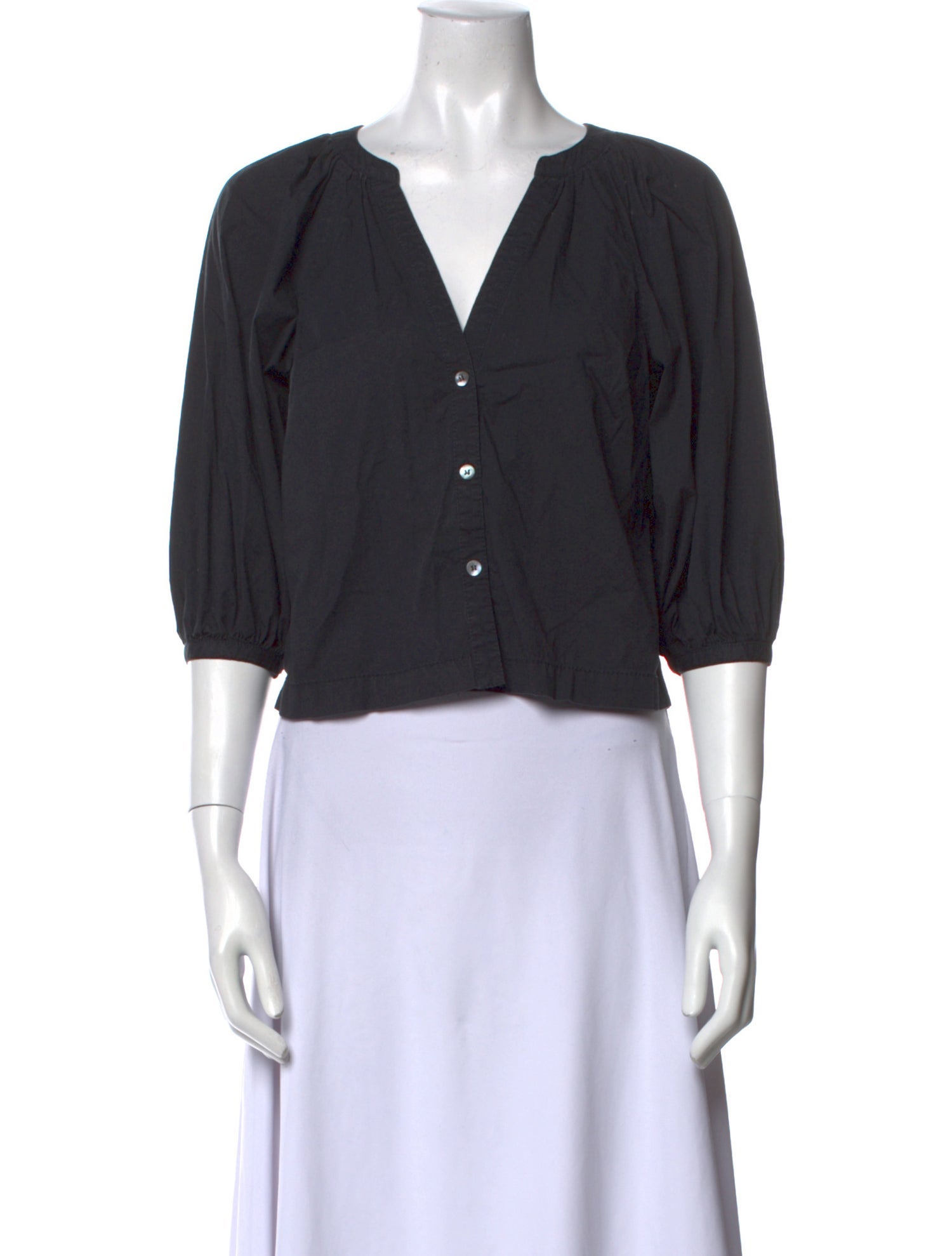 Staud V-Neck Three-Quarter Sleeve Crop Top