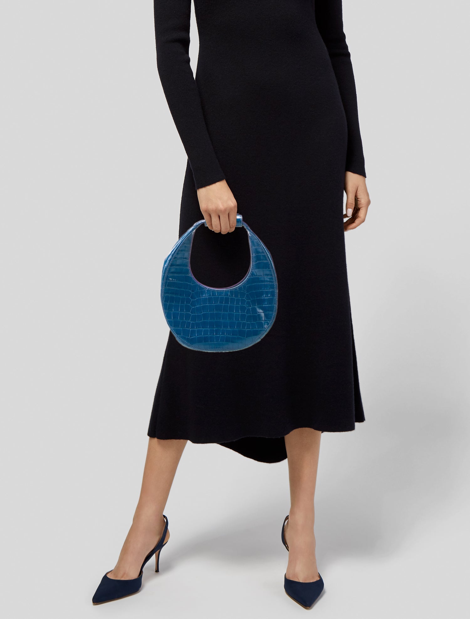 Staud Leather Mini Moon Crocodile