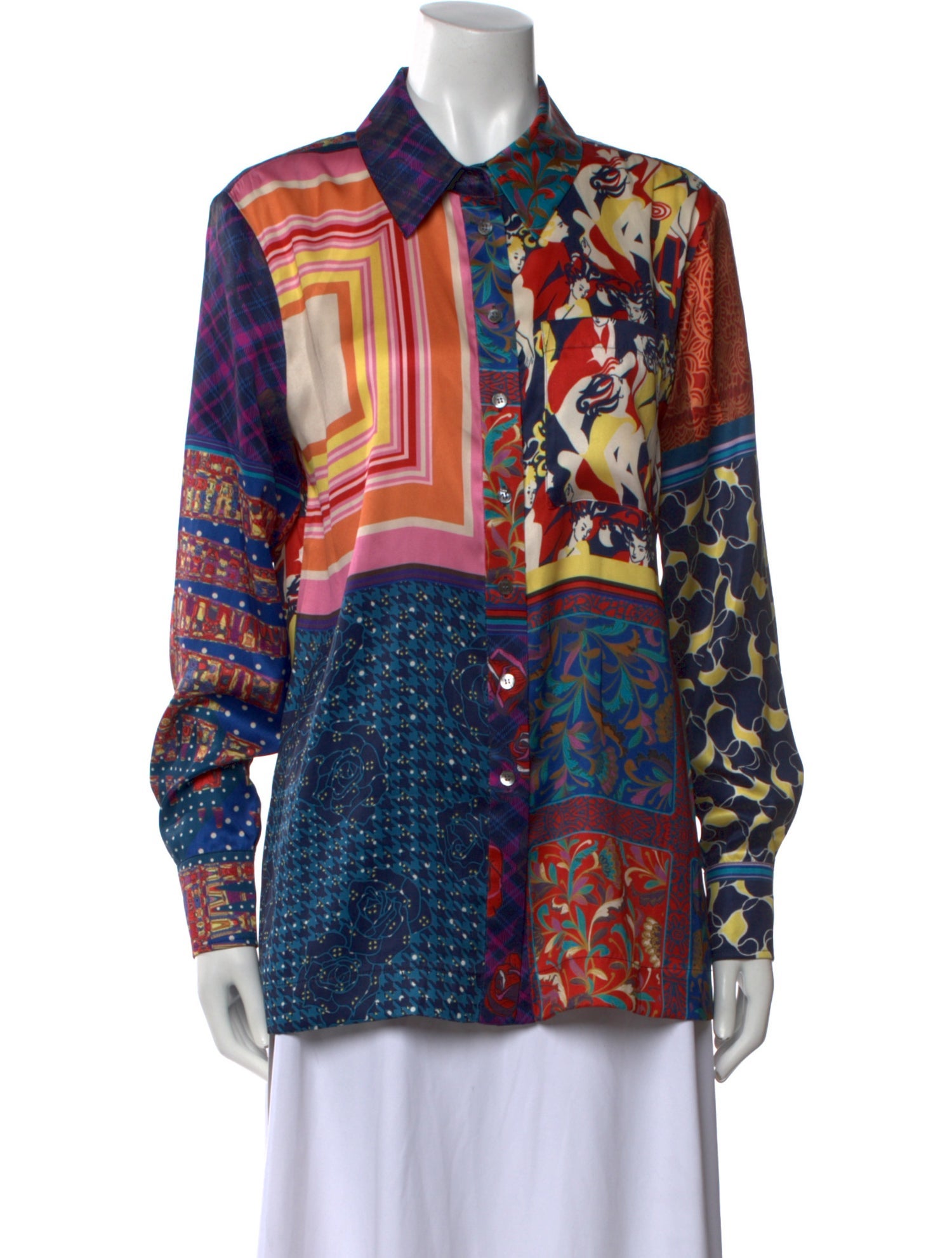 Staud Printed Long Sleeve Button-Up Top