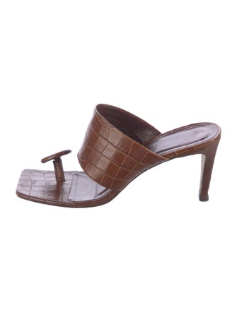 Staud Embossed Leather Slides