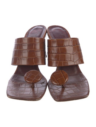 Staud Embossed Leather Slides