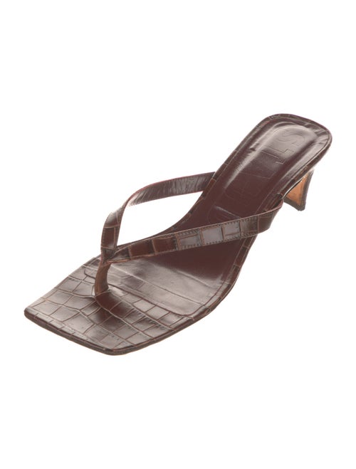 Staud Embossed Leather Flip Flops