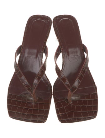 Staud Embossed Leather Flip Flops