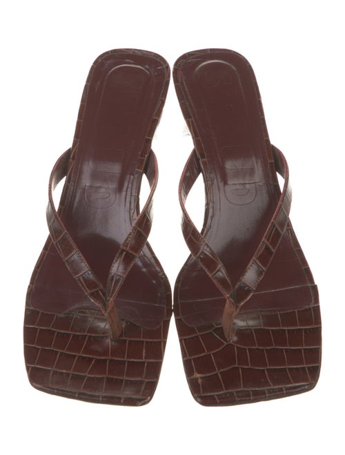 Staud Embossed Leather Flip Flops
