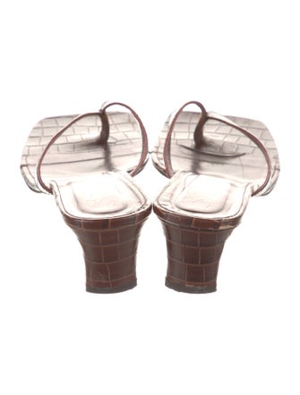 Staud Embossed Leather Flip Flops