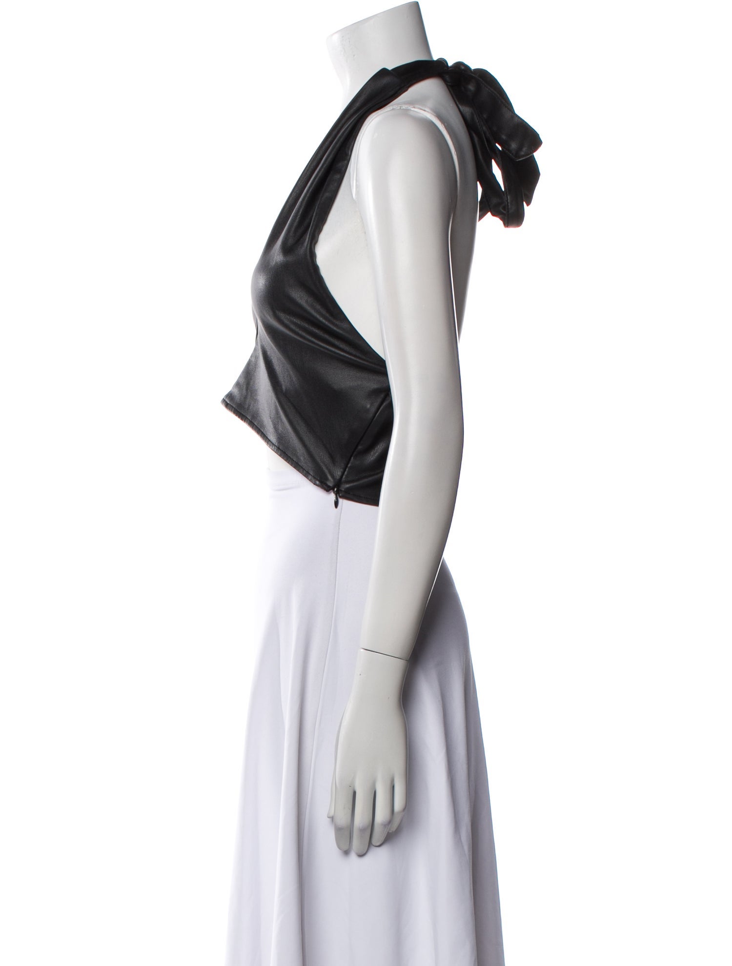 Staud Faux Leather Halterneck Crop Top - Black Tops, Clothing - WSTFG92651  | The RealReal