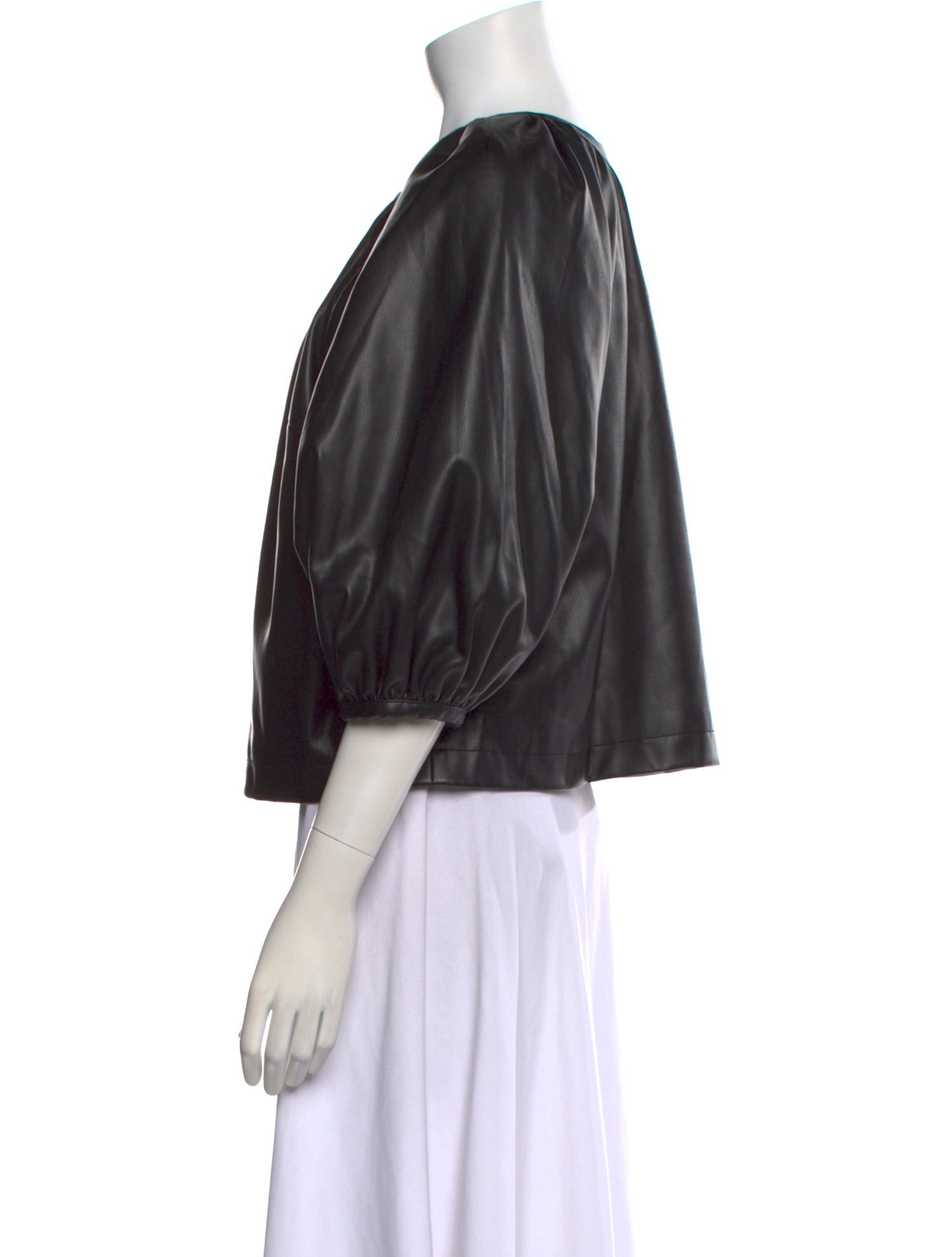 Staud Faux Leather V-Neck Blouse