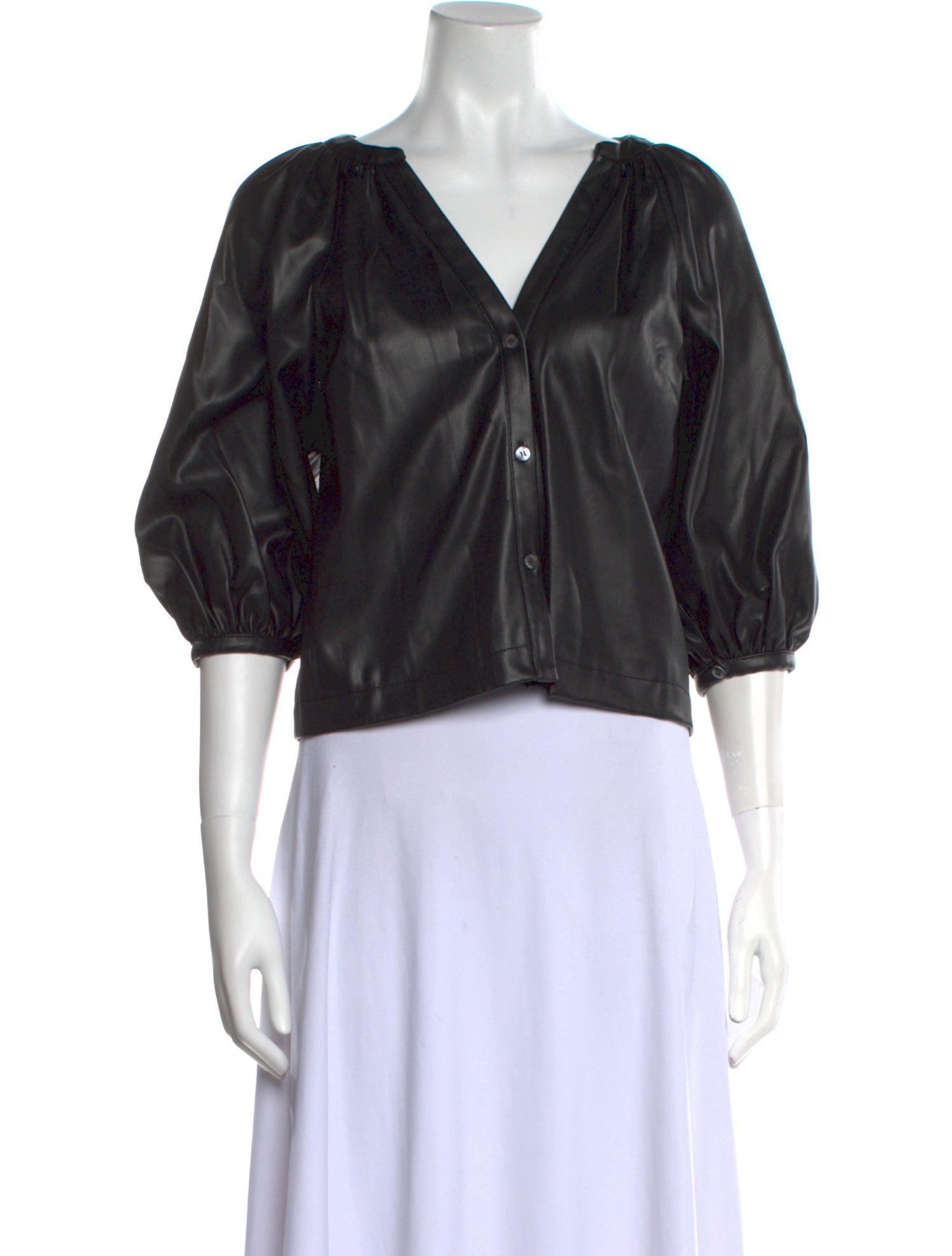 Staud V-Neck Three-Quarter Sleeve Crop Top