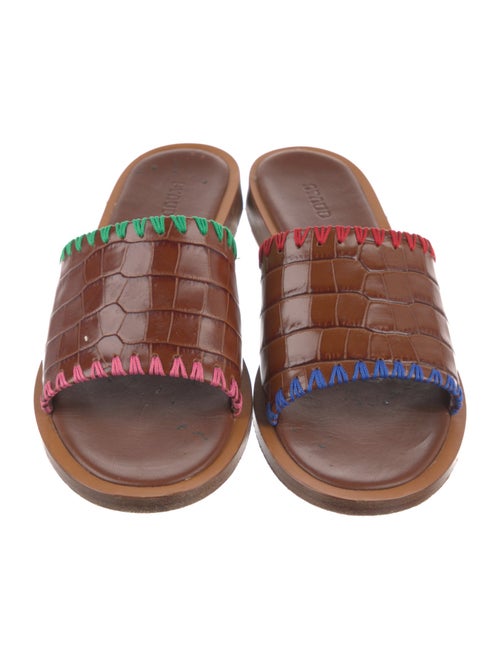 Staud Embossed Leather Printed Slides