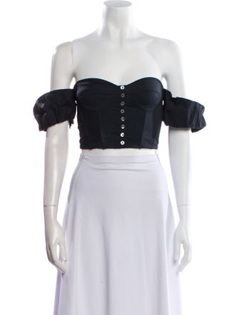 Staud Square Neckline Short Sleeve Crop Top